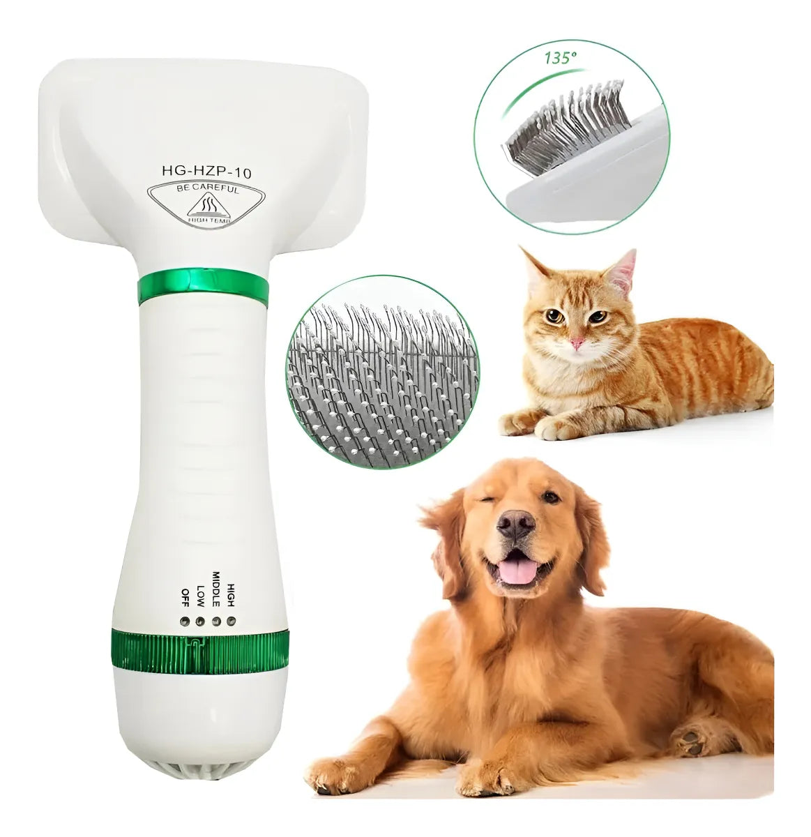 FluffyPro - Cepillo Secador 2 en 1 Premium – Pelaje Suave, Secado Rápido