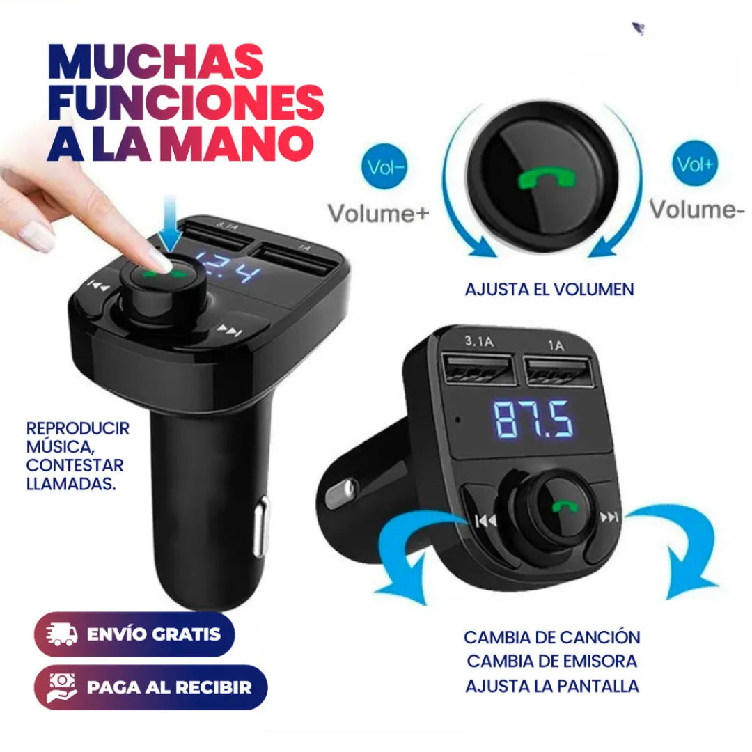BlueCharge TRANSMISOR BLUETOOTH CON CARGA RÁPIDA PARA COCHE - [PROMOCIÓN DISPONIBLE SOLO HOY]