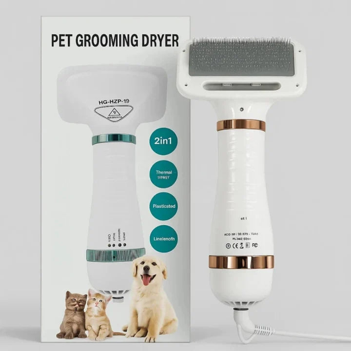 FluffyPro - Cepillo Secador 2 en 1 Premium – Pelaje Suave, Secado Rápido