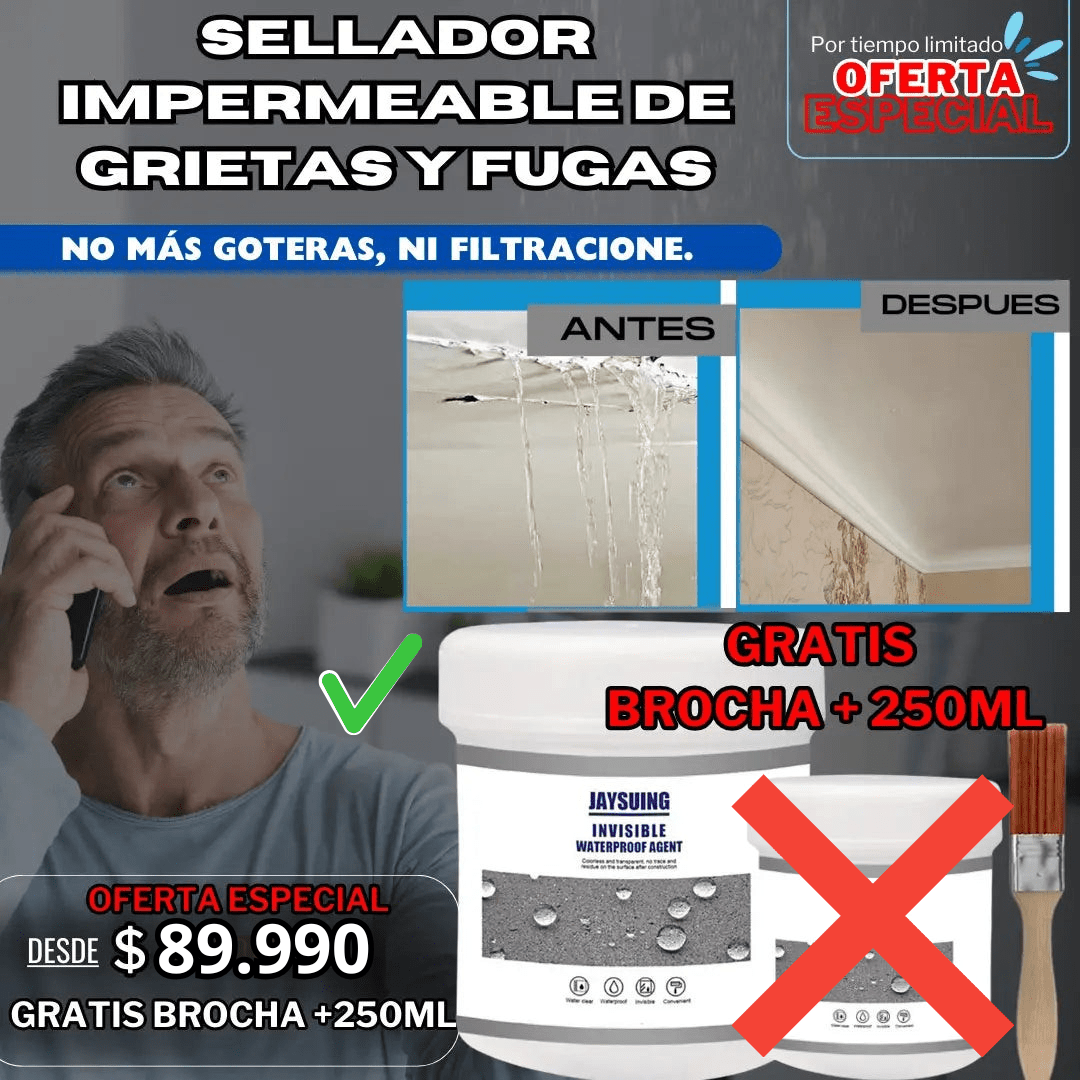 Sellador Impermeable de Grietas y Fugas 500ML + 250ml + Brocha