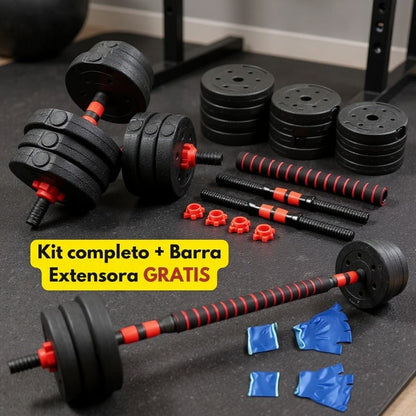 SET de Pesas Completo 44 LBS + Barra Acolchada GRATIS 🔥 KIT COMPLETO
