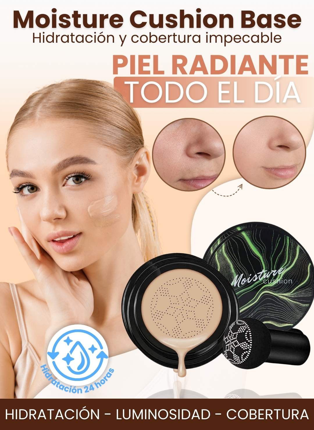 GlowCushion – Base Coreana Hidratante con Acabado Porcelana